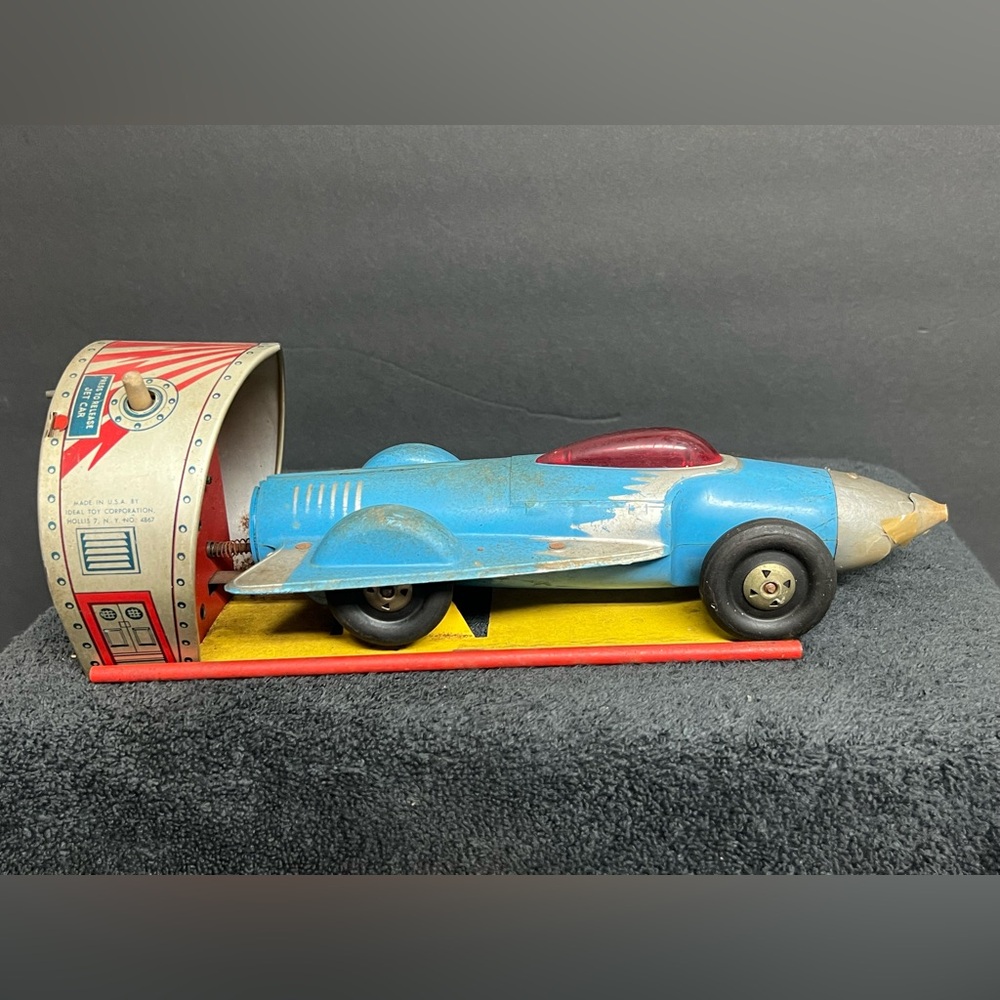 Vintage Ideal Turbo Jet Car - Functional 1960's Metal Trigger Action RARE BLUE